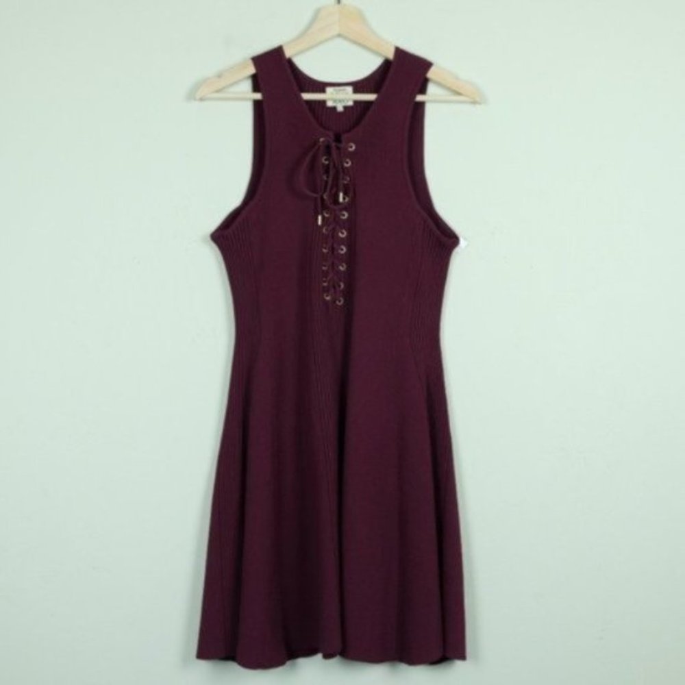 Torn by Ronny Kobo Lace Up Dress in Red Wine